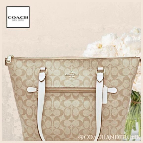 Coach Handbags - NWT COACH Gallery Tote Light Khaki Classic "C" With Chalk Leather & Gold Accents